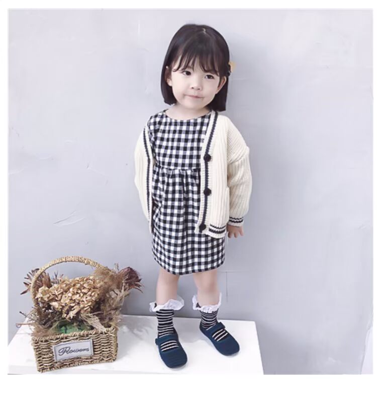 Váy bé gái kẻ sọc Xuân-thu Mới bé công chúa đại dương Váy bé gái Cotton dài tay Váy 1-3 tuổi 4 đầm cho be gái 15 tuổi