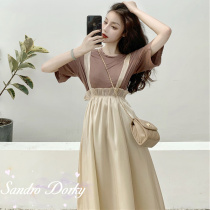 French SandroDorky long skirt temperament French and suspender skirt strap two-piece female summer