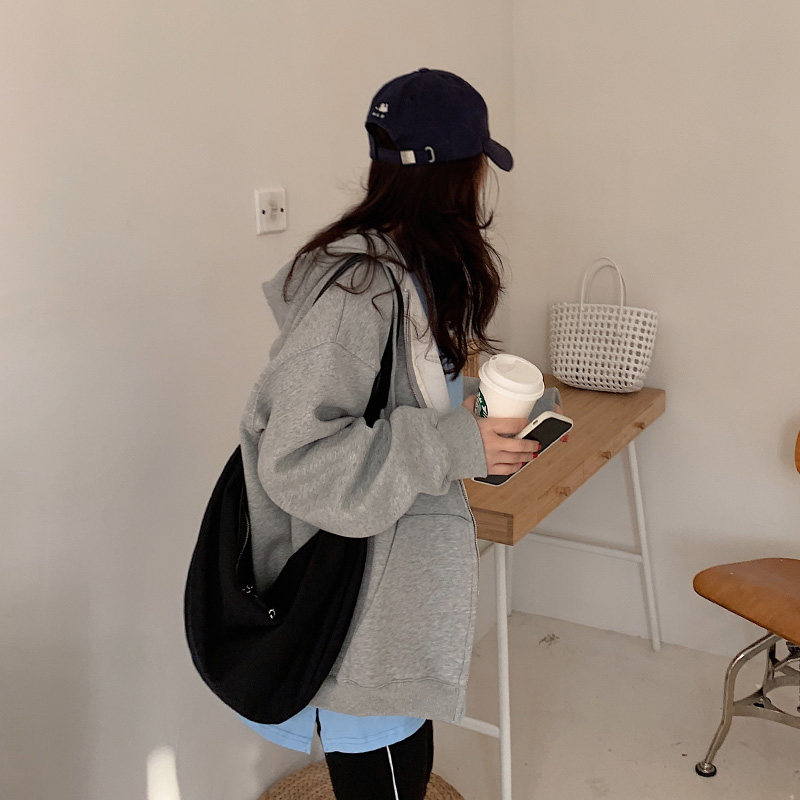Mustard homemade grey Rnecklace with cap sweatshirt lady Spring and autumn thin Korean version loose jacket jacket Chains