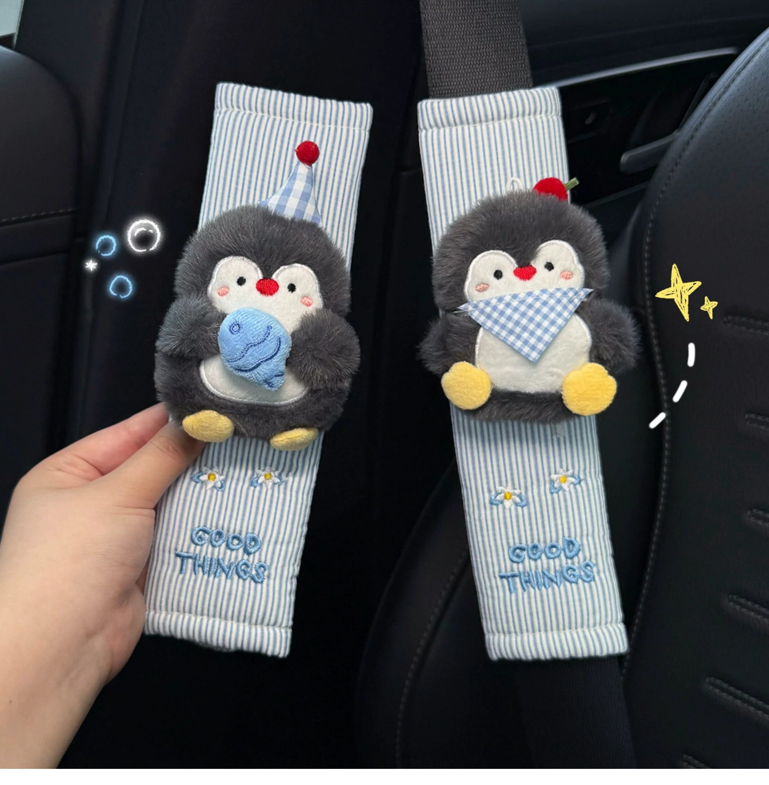 2026 New Penguin Car Seatbelt Shoulder Pad Set, High-end Decoration, Suitable for All Seasons, for Couples and Women