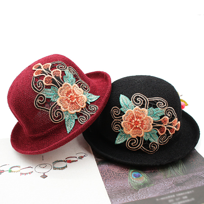 Hat female sunscreen sun protection national wind embroidery embroidery retro style tourism summer fisherman's hat Yang Liping same style