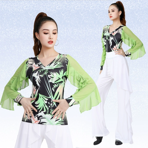 Новая танцевальная одежда Gitta Clothing Net Yarn Print Dance Service Summer Flying Edge Рукава Трехэтап Квадрат Площадь Площадь Данце