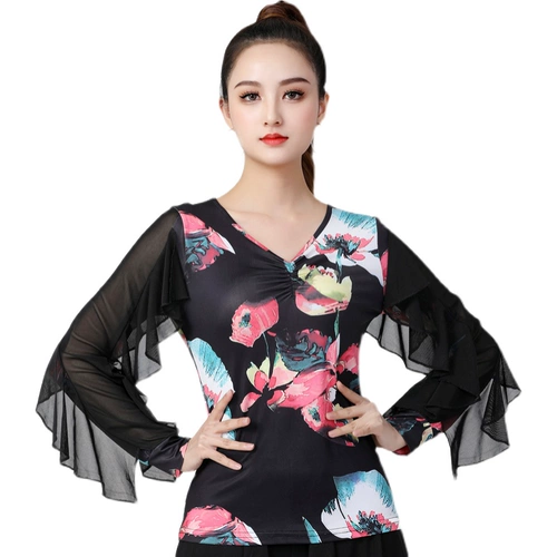 Новая танцевальная одежда Gitta Clothing Net Yarn Print Dance Service Summer Flying Edge Рукава Трехэтап Квадрат Площадь Площадь Данце