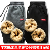 Plus velvet padded sweatpants mens autumn and winter loose straight trousers slacks fat elastic pants mens sweatpants