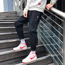 Autumn size overalls mens trendy brand cotton thin ankle-length pants sub Korean trend straight loose casual trousers