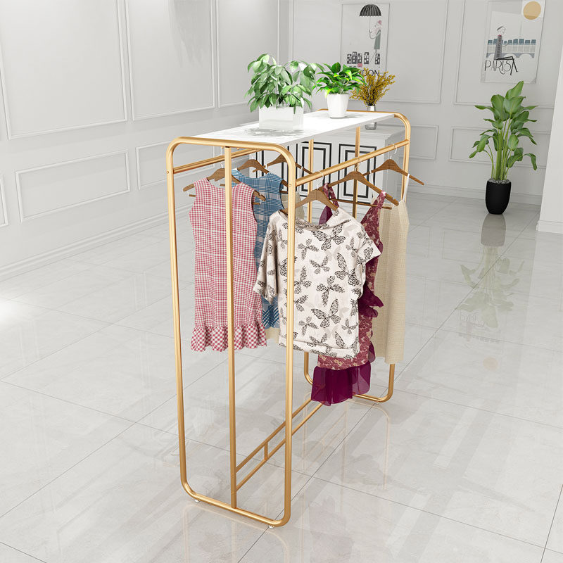 Clothing Store Middle Island Show Rack Iron Art Landing Clothes Show Shelf Brief Hanging Clothes Hanger Women's Clothing Shop EFFECT FRUIT PLOT