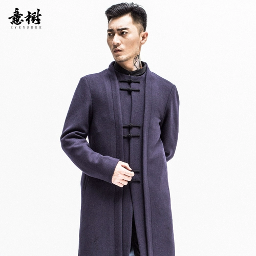 Оригинальная шерстяная длинная ретро куртка, китайский стиль, средней длины