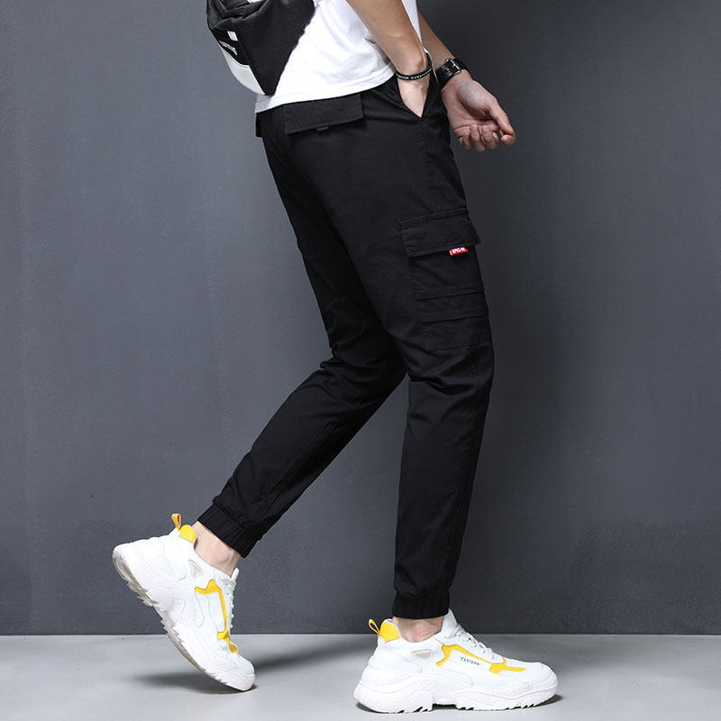 Summer casual pants Boys cargo tide brand pure cotton teen overalls drawstring legs Harlan pants men's clothing