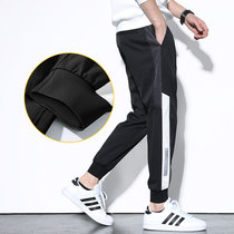 Casual pants men drawstring sports tie pants jerk handsome straight loose nine-point youth Haren pants summer thin
