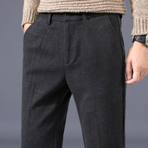 Middle-aged and elderly pants mens loose straight Joker autumn and winter trousers black elastic pants mens casual woolen pants