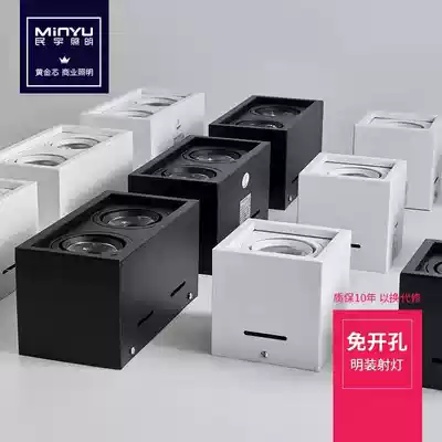 led light mounted spotlight square double head single living room aisle without drilling black ceiling light cob grille box light