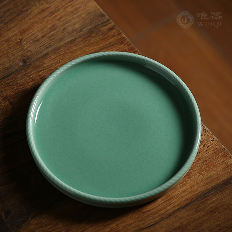 Celadon Ye Zhengmao hand-made pot bearing blue-gray glaze jumping knife pattern pot holder kung fu tea set accessories dry bubble tray