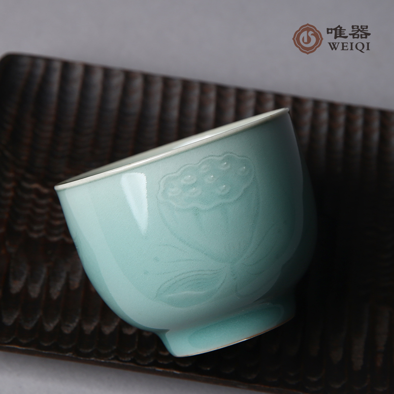 Green porcelain famous teacher Chen Ting all handmade lotus cup master's cup ceramic tea drinking cup koru tea with single cup