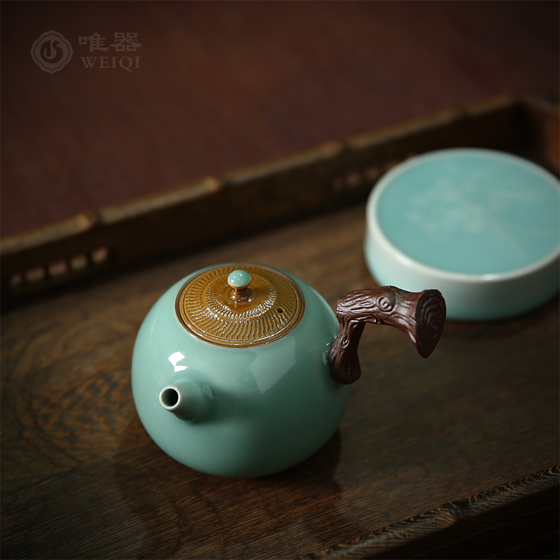 Materia kung fu teapot ceramic single pot of green porcelain Wu Jun to make whole handmade pot small pint pot side to make pot