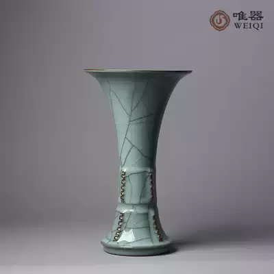 Longquan celadon famous teacher Ji Dong all handmade flower countertop flower set flower vase Geyao iron tire gold wire wire