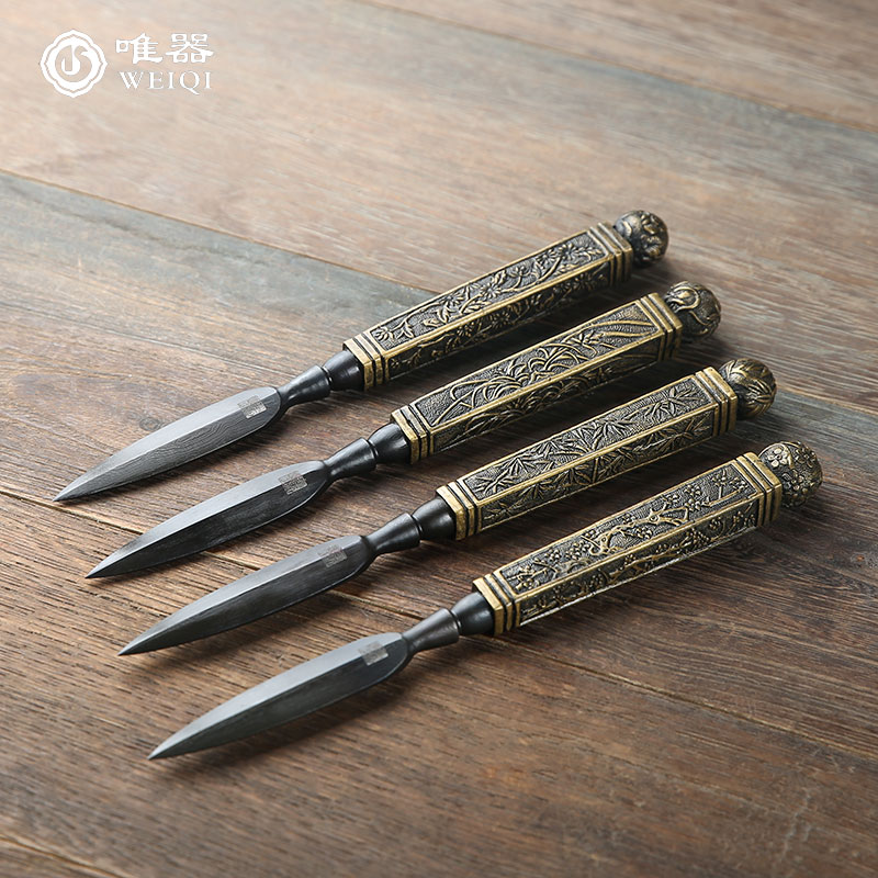 Jiang Long, a famous teacher in Longquan City, pure hand-forged steel tea needles, Pu'er tea knives and tea cones, non-Damascus steel