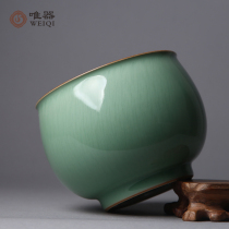 Green porcelain famous teacher Chen Aiming High Apostle Zhang Guoilin pure handmade water pelvis Plum Green Glaze Built water scum bucket