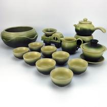 Ancient pottery Kung Fu tea set High temperature reduction green pottery Coarse Pottery rock mud Teacup Teapot Tea wash ceramic tea set