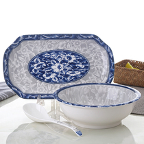 High-end blue and white porcelain underglaze color tableware household 9-inch Tanggu soup spoon large soup bowl tableware set