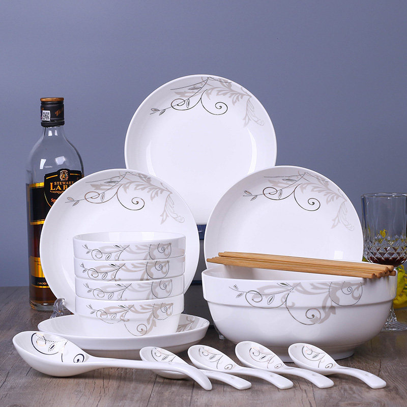 Dish set 2 4 people use Jingdezhen simple bowl chopsticks ceramic dinner set bowl plate Chinese combination tableware