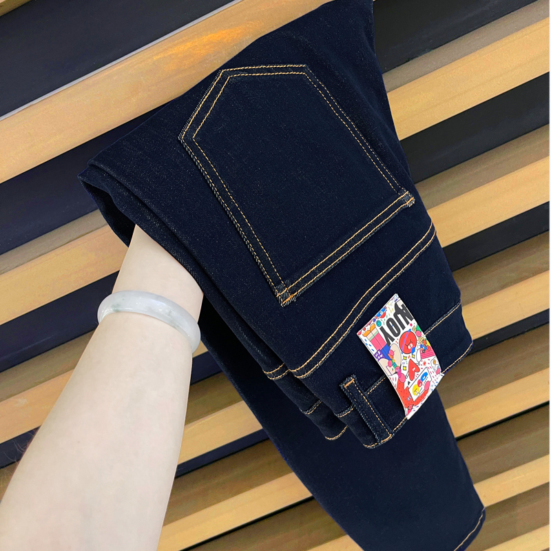 Red Ear Denim/360 ° Stretchy/Ankle-Length Jeans, Light Luxury Men's Clothing/Navy Blue Vintage Slim-Fit Skinny Pants