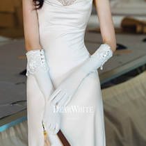 Dear Bai Original Souvenir Qi Satin Lace White Retro Bridal Veil Dress Wedding Gloves