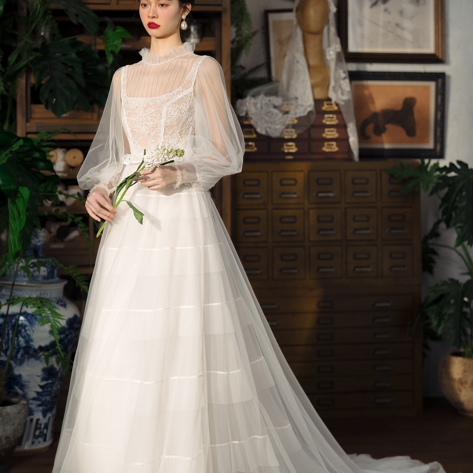 Ретро дизайнерское свадебное платье для невесты, оригинальная кружевная длинная юбка, французский стиль, А-силуэт 