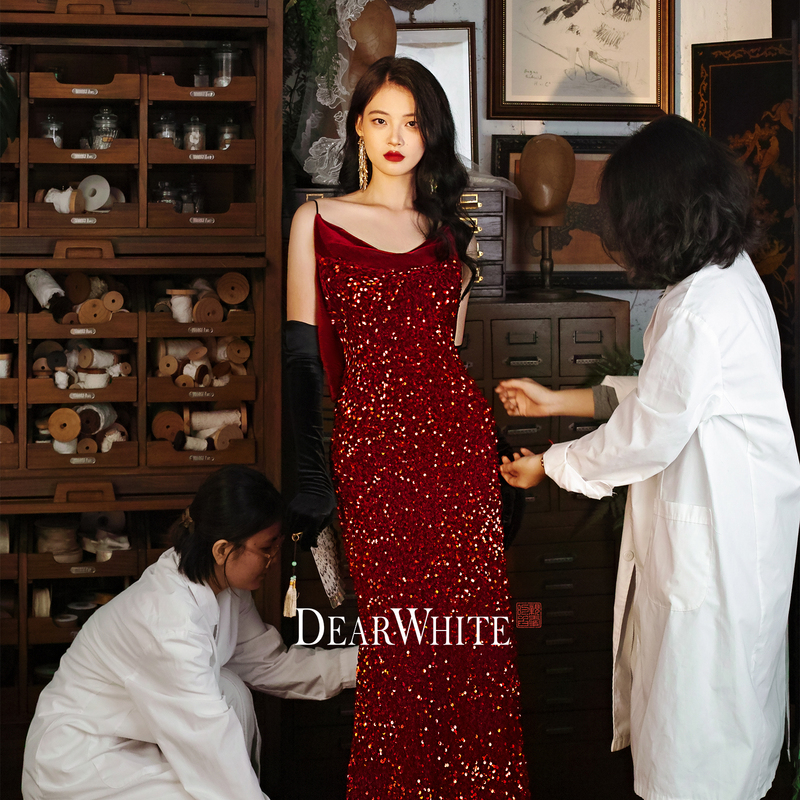 Dearwhite Original Design Red Wedding Dress for the Bride, Engagement Dress, Women's Dress
