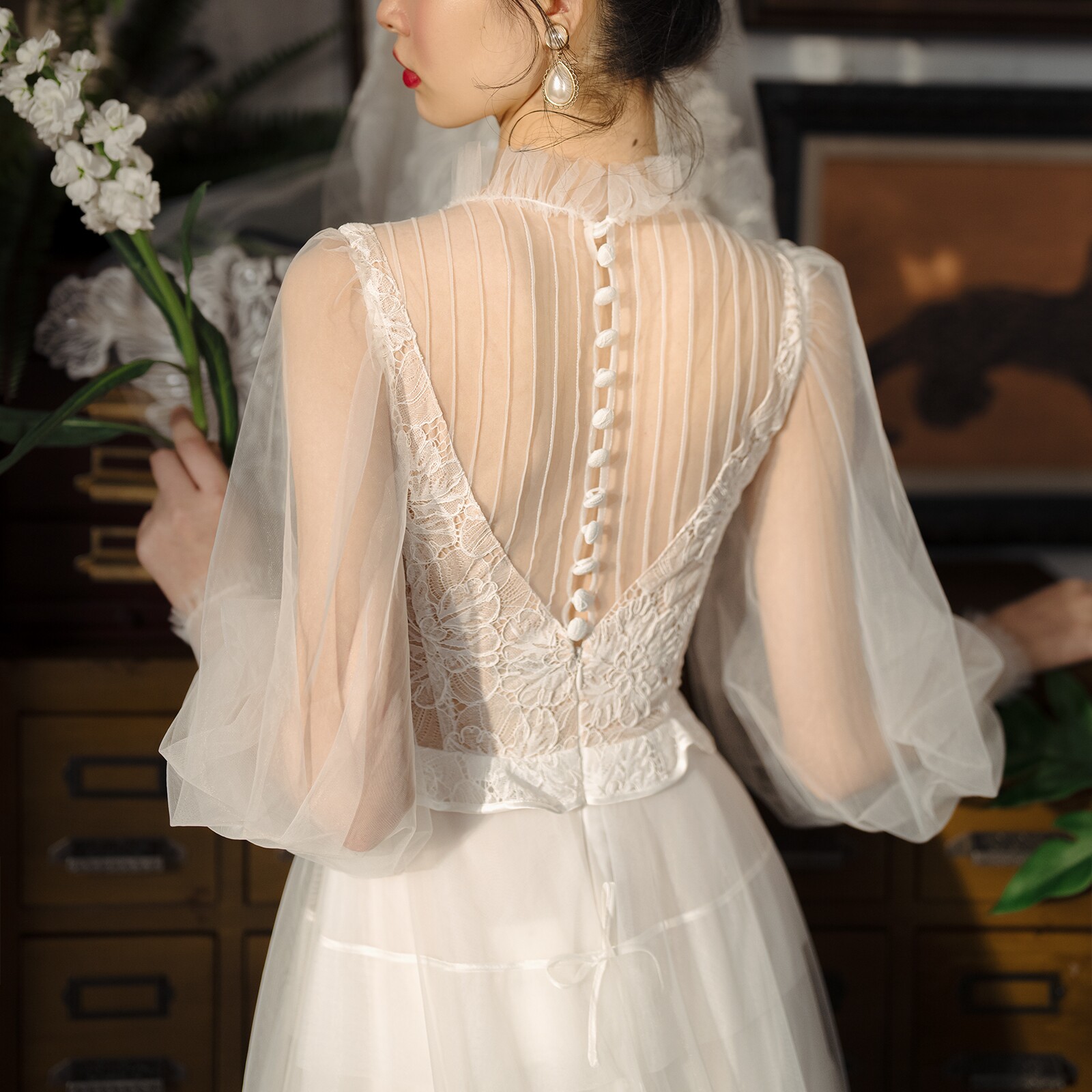 Ретро дизайнерское свадебное платье для невесты, оригинальная кружевная длинная юбка, французский стиль, А-силуэт 