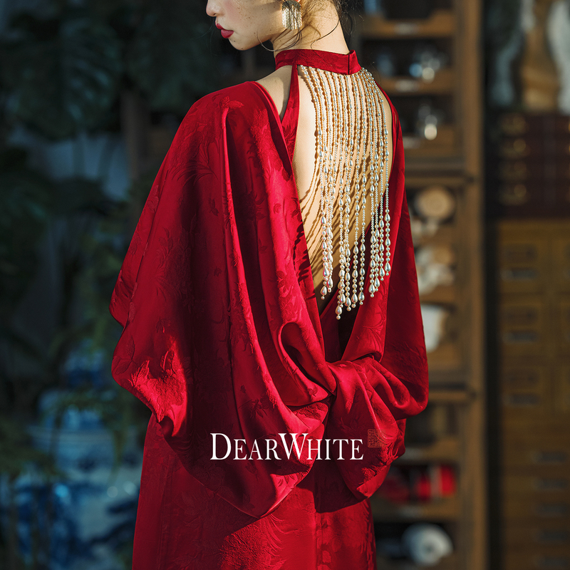Dearwhite Original Design of the Chinese-Style Red Morning Robe, Bridal Toast Dress, Engagement Dress