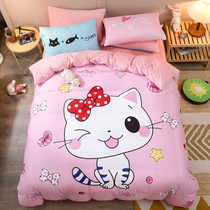 Cotton and velvet children cartoon four-piece milk velvet quilt cover plush sheets cotton kit flannel bed hats