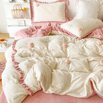Net red winter coral velvet four-piece crystal velvet bedding flannel sheets milk velvet quilt cover
