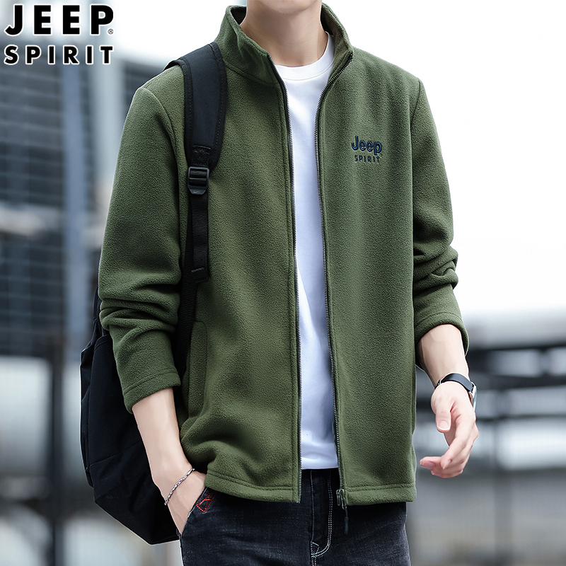 Jeep Official Authentic Spring and Autumn New Fleece Jacket Men's Jacket Polar Fleece Cardigan Sweatshirt Casual Zipper Jacket