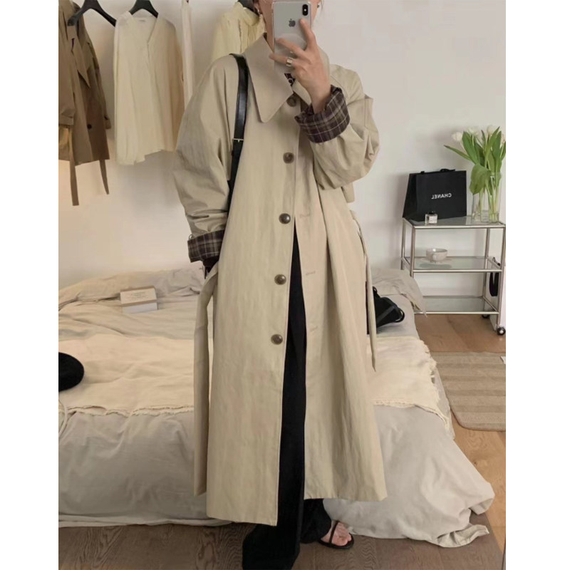 chic windcoat jacket woman 2022 new spring and autumn coat with long version of small subHan wind texture spring repair body