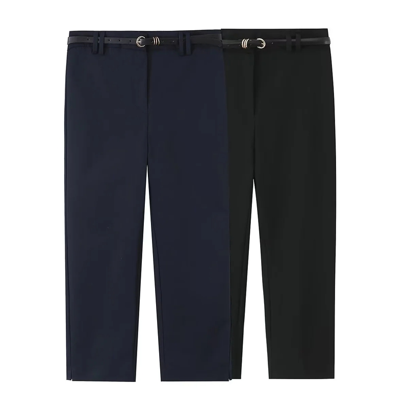 European and American Style 2026 Spring New Women's Casual Versatile Elegant Simple Belted Capri Pants 1608029