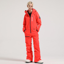Professional snowboard one-piece ski suit for women with hood solid color double-board windproof waterproof warm breathable and moisture-proof