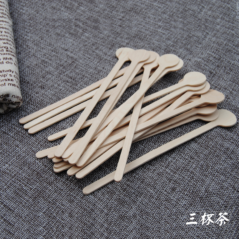Three cups of tea creative disposable wooden stirring stick milk tea coffee hot drink outside with packed wooden stick 100 only