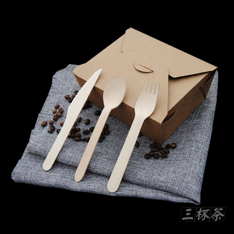 Disposable wooden knife and fork spoon wooden cake dessert fruit takeaway packaged tableware for Western meal tableware 100