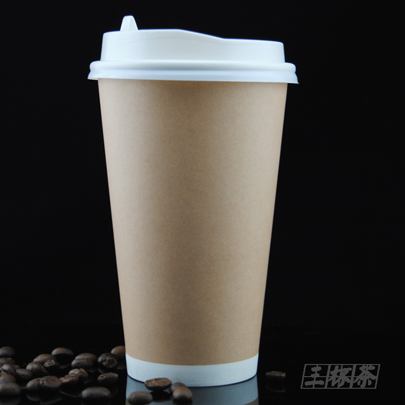 Disposable kraft cup coffee milk tea 500ml hot drink takeaway cup with cover and thickening customization
