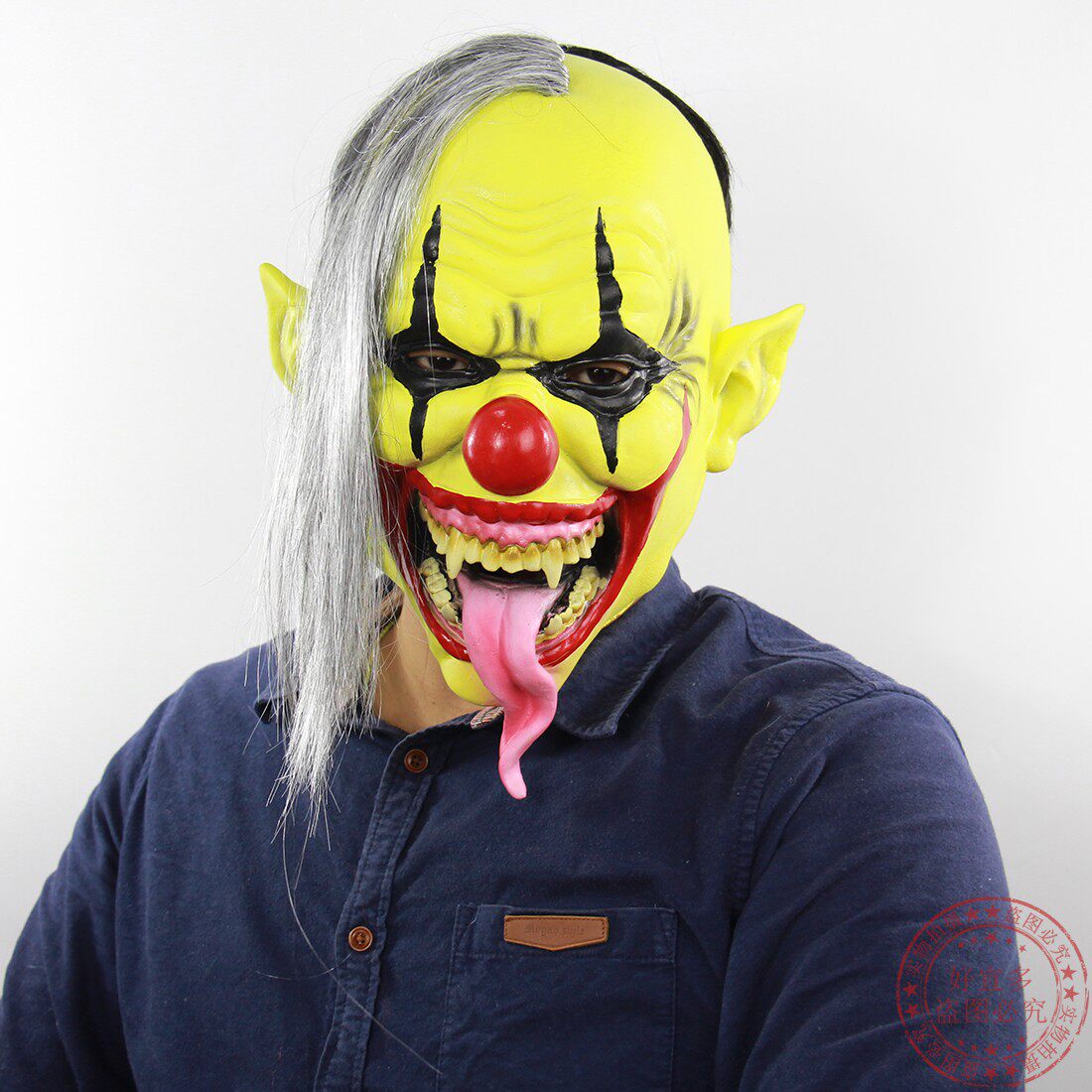 Horror green-faced clown mask Halloween cospla latex long tongue decoration makeup headdress props adult party