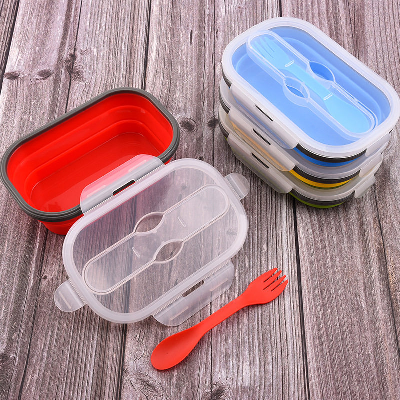 Silicone folding lunch box travel portable tableware lunch box high temperature resistant refrigerator microwave student lunch box