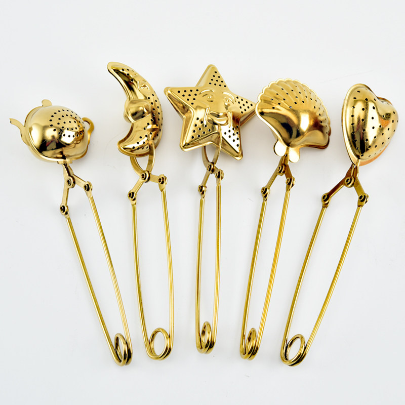 304 stainless steel creative golden hand clip tea ball tea strainer tea bag filter golden tea clip wedding gift
