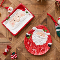 Three-dimensional hand-painted knitted wool texture old man ceramic plate Christmas gift Christmas Eve candy snack plate