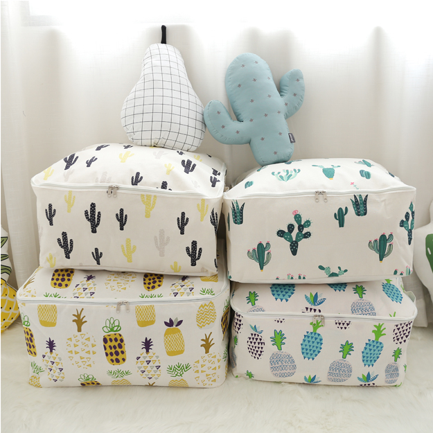 Ai home preferred ZAKKA Nordic style fresh cactus pineapple figure cotton and linen waterproof and moisture-proof quilt storage bag