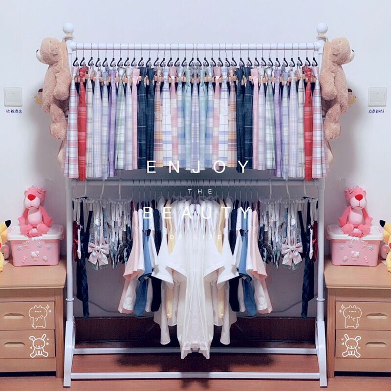 Women's Clothing Store Display Rack, Floor-Standing Children's Clothing Store Shelf, Iron Art Display Rack, Jk Uniform Skirt Double-Layer Clothing Rack