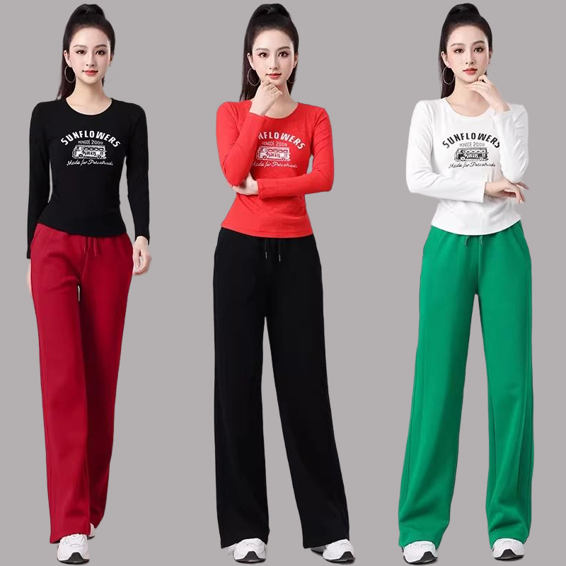 2026 Internet Celebrity Square Dance Clothing New Sports Suit Casual Pants Fitness Aerobics Running Clothes Long-Sleeved Top