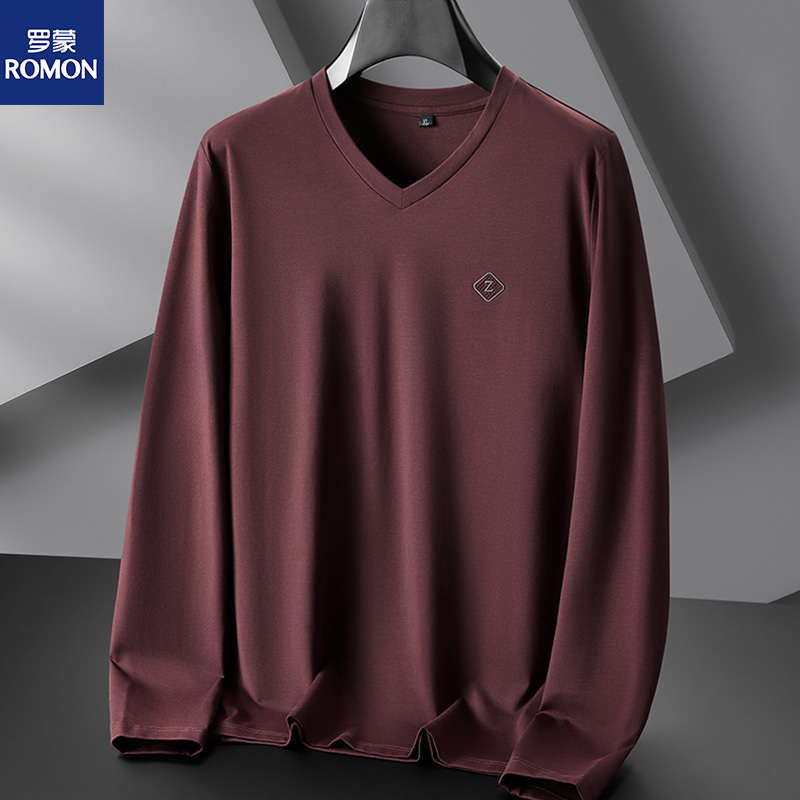 Romon Plus Size Thin Long-Sleeve T-Shirt for Men, Extra Large V-Neck Spring and Autumn Base Shirt, Fat Guy Sweetheart Collar T-Shirt Romon Plus Size Thin Long-Sleeve T-Shirt for Men, Extra Large V-Neck Spring and Autumn Base Shirt, Fat Guy Sweetheart Collar T-Shirt