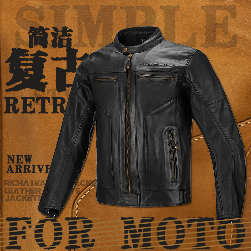 RICHA drop-proof leather motorcycle riding leather jacket warm vintage Harley all-cowhide jacket jacket toon Recha