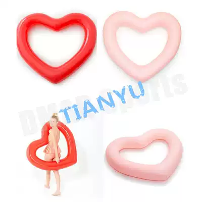 Foreign trade export cute heart-shaped inflatable swimming circle love swimming floating bed red heart blister 120CM adult bando