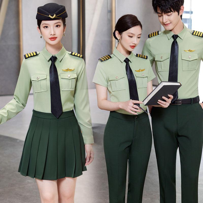 Military Green Unisex Shirts, Performing Arts Group Choir Performance Costumes, Band Uniforms, Flag-Raising Uniforms, Flight Attendant Uniforms